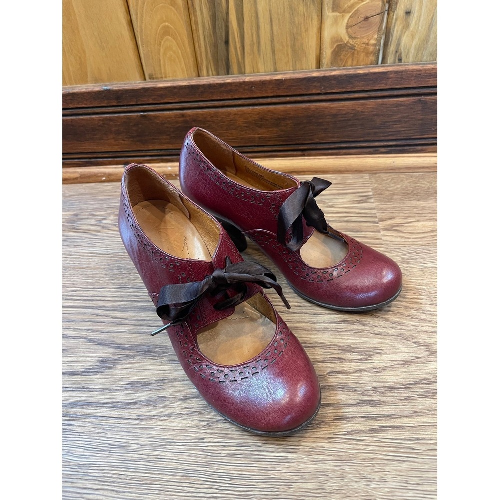 Naya Jada Oxford Heels Womens 6M Burgundy Excellent Leather Ribbon Lace Brogue - Picture 2 of 10